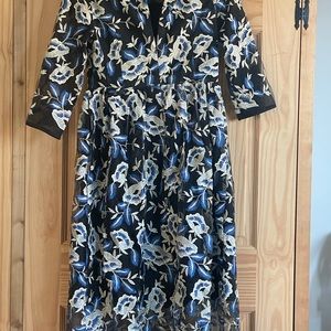 Metsu elegant dress.  Blue and silver and gold.  Sheet on arms with slip